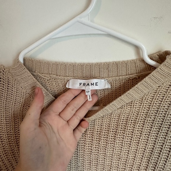 Frame Cropped Crew Sweater Knit Cotton Blend Oatmeal Cream Tan Size Small - Picture 5 of 6